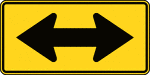 The Two-Direction Large Arrow sign shall be a horizontal rectangle. If used, it shall be installed on the far side of a T-intersection in line with, and at approximately a right angle to, approaching traffic. The Two-Direction Large Arrow sign shall not be used where there is no change in the direction of travel such as at the beginnings and ends of medians or at center piers.