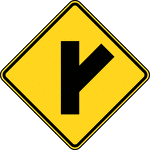 A Side Road symbol sign may be used in advance of an intersection to indicate the presence of an intersection and the possibility of turning or entering traffic. The relative importance of the intersecting roadways may be shown by different widths of lines in the symbol. An advance street name plaque may be installed above or below an Intersection Warning sign.