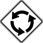 A sign may be used in advance of an intersection to indicate the presence of an intersection and the possibility of turning or entering traffic. The Circular Intersection symbol sign accompanied by an educational TRAFFIC CIRCLE plaque may be installed in advance of a circular intersection.