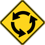 A sign may be used in advance of an intersection to indicate the presence of an intersection and the possibility of turning or entering traffic. The Circular Intersection symbol sign accompanied by an educational TRAFFIC CIRCLE plaque may be installed in advance of a circular intersection.