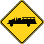 Vehicular Traffic signs may be used to alert road users to locations where unexpected entries into the roadway by trucks, bicyclists, farm vehicles, emergency vehicles, golf carts, horse-drawn vehicles, or other vehicles might occur. These locations might be relatively confined or might occur randomly over a segment of roadway. Vehicular Traffic signs should be used only at locations where the road user's sight distance is restricted, or the condition, activity, or entering traffic would be unexpected. If the condition or activity is seasonal or temporary, the Vehicular Traffic sign should be removed or covered when the condition or activity does not exist. The Emergency Vehicle sign with the EMERGENCY SIGNAL AHEAD supplemental plaque shall be placed in advance of all emergency-vehicle traffic control signals.