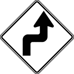 The horizontal alignment Reverse Turn signs may be used in advance of situations where the horizontal roadway alignment changes. This sign indicates that there is a right turn ahead, immediately followed by a left turn.
