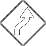 The horizontal alignment Reverse Curve signs may be used in advance of situations where the horizontal roadway alignment changes. This sign indicates that the road ahead curves to the right and then immediately curves back to the left.