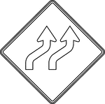 The horizontal alignment Reverse Curve signs may be used in advance of situations where the horizontal roadway alignment changes. This sign indicates that two lanes in the road ahead curve to the right and then immediately curve back to the left.