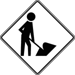 A Workers symbol sign may be used to alert road users of workers in or near the roadway.