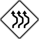 The Double Reverse Curve sign may be used when the tangent distance between two reverse curves is less than 180 m (600 ft), thus making it difficult for a second Reverse Curve sign to be placed between the curves.