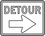 Each detour shall be adequately marked with standard temporary route signs and destination signs. Detour signs in TTC incident management situations may have a black legend and border on a fluorescent pink background. The DETOUR sign should be used for unnumbered highways, for emergency situations, for periods of short durations, or where, over relatively short distances, road users are guided along the detour and back to the desired highway without route signs. A Street Name sign should be placed above, or the street name should be incorporated into, a DETOUR sign to indicate the name of the street being detoured.