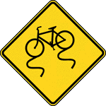 The Bicycle Surface Condition Warning sign may be installed where roadway or shared-use path conditions could cause a bicyclist to lose control of the bicycle. Signs warning of other conditions that might be of concern to bicyclists, including BUMP, DIP, PAVEMENT ENDS, and any other word message that describes conditions that are of concern to bicyclists, may also be used. A supplemental plaque may be used to clarify the specific type of surface condition.