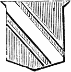 "Gules, a bend argent, coticed of the same. COTICE. One of the diminutives of the bend: cotices are generally borne on each side of the bend. The cotices are frequently of a different tincture from the bend they cotice." -Hall, 1862