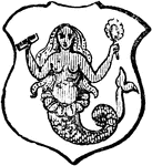 "Argent, a mermaid gules, crined or. CRINED. This is said of an animal whose hair is of a different tincture from its body." -Hall, 1862