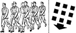 An illustration of military personnel in formation picking up full pace after changing direction.