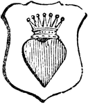 "Argent, a man's heart gules, ensigned with a celestial crown or. ENSIGNED. This word, in heraldic description, means ornamented." -Hall, 1862