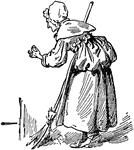An illustration of an elderly sweeping the floor.