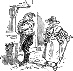 An illustration of a man ignoring a woman who is attempting to talk to him.
