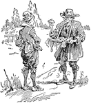 An illustration of an elderly man selling trinkets to a young man.