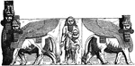 An illustration of sculptures from a gateway at Khorsabad.