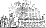 An illustration of a hieroglyphic depicting captive insurgents being brought before Darius.