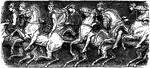 An illustration of a group of Athenian youth on horses.
