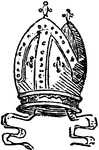"MITRE. A sacerdotal ornament for the head, worn by Roman Catholic archbishops and bishops on solemn occasions. " -Hall, 1862