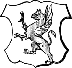 "A griffin rampant, segreant, gules. SEGREANT. This term is used to describe a griffin displaying its wings as if about to fly." -Hall, 1862