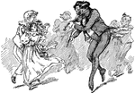 An illustration of a man playing the violin while children dance around.