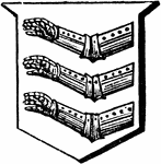 "Argent, three dexter arms, vambraced, couped. VAMBRACED. Armour for the arms." -Hall, 1862