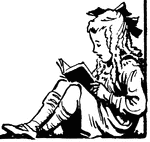 An illustration of a young girl sitting and reading.