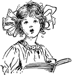 An illustration of a young girl holding a chorus book and singing.