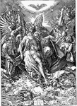 The Holy Trinity is a woodcut that was created by German artist Albrecht D&uuml;rer in 1511. This woodcut was created by carving an image on a wooden block and rolling ink over that surface and then printing it on paper.