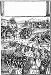 The Emperor Maximilian Receiving the Submission of a Besieged City is a woodcut that was created by German artist Albrecht Dürer. It is part of a series of woodcuts called "Triumphal Arch". A woodcut is created by carving an image on a wooden block and rolling ink over that surface, and then printing it on paper.
