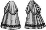 This layered skirt is a late 19th century design shown in its front and back view. It has a peplum over the skirt, which is an apron like style.