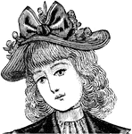 This girl's hat is a late 19th century design. It is curved to shape the head and has a large bow in the front.