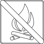 This is an example of a management symbol with a prohibitive slash.It is used to indicate that campfires are not permitted nearby.