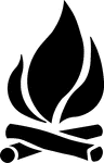 This is an example of a management symbol with a prohibitive slash.It is used to indicate that campfires are not permitted nearby.