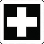 This sign is used to indicate that a first aid station is located nearby.