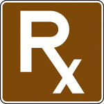 This sign is used to indicate that a pharmacy is located nearby.