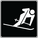 This sign indicates that downhill skiing is located nearby.