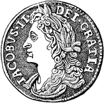 "Obverse. Gun-money. Half-crown, 1689. GUN-MONEY. Money of the coinage issued by James II in Ireland when he attempted to recover his kingdom in 1689 and 1690." -Whitney, 1911