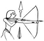 Egyptian archer with arrow-heads and stone-tipped reed arrow.