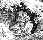 Two young girls lost in the woods.