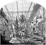 The Medieval Court at the Great Exhibition of 1851 featured many intricately shaped and decorated chandeliers as well as ornate decorative benches and screens.
