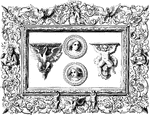 The Carton Pierre frame is French for paper-mache. The brackets and medallions are enclosed in the frame.