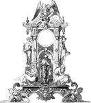 This clock-stand is richly designed with human figures.