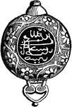 This small compass was carried by Mohammedans (Muslims) in Indian when traveling. It is made out of bronze and inlaid with silver. The compass has an inscription and is in the shape of a flying bird. The head of the bird is pointed towards Mecca, where a Muslim should pray towards.