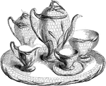 This coffee service is covered with an open honey comb design. It has handles formed of wheat ears, stalks and leaves.