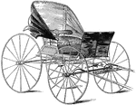 The carriage is a wheeled horse-drawn vehicle.