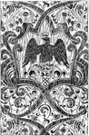 This silk fabric is intended for royal use. It is designed with a black eagle of Prussia, spreading its wings.