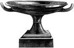 This shallow vase is made out of black marble. It is a shallow saucer like dish on a pedestal.