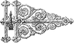 The Gothic hinge is designed in a scrolling leaf design. It is used to hold a door.