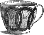 This teacup is ornamented with a overlapping elliptical design.